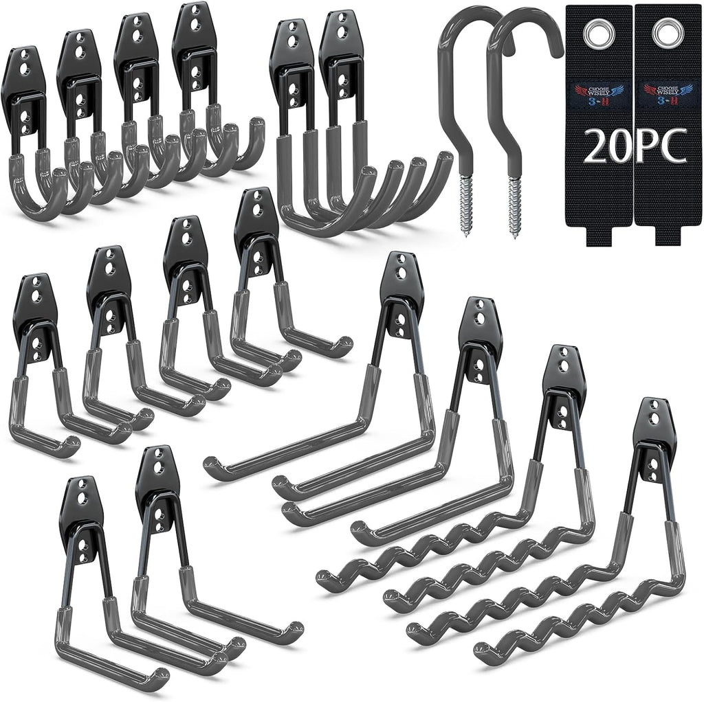 3-H Heavy Duty Garage Hooks, 20 Pack Wall Storage Organizer,Gray