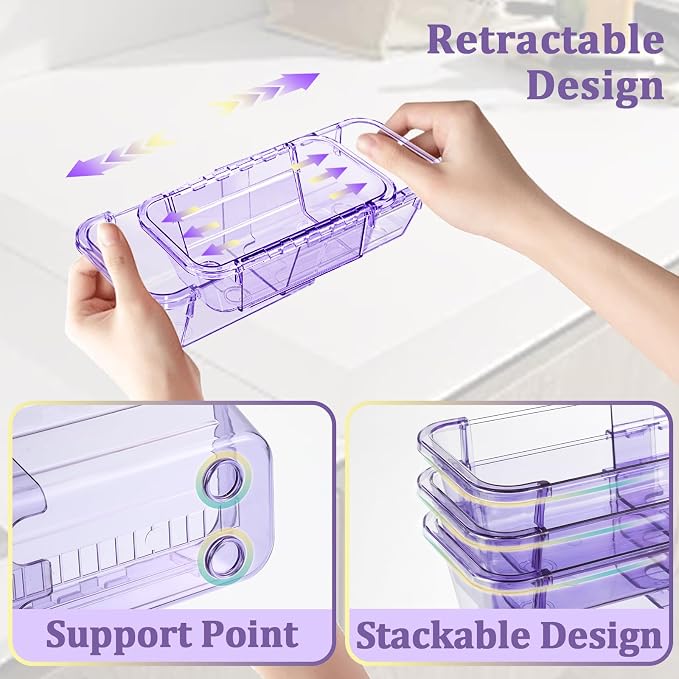 14 Pcs Adjustable Clear Drawer Organizer, Extendable Vanity Storage Bins - Image 4