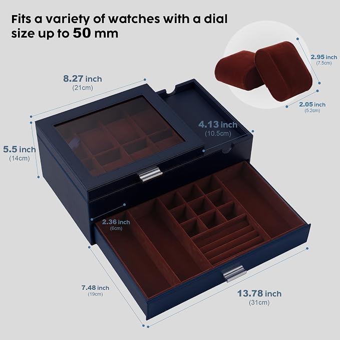 Dajasan Watch Box, Watch Case for Men, 8 Slot Watch Display Case - Image 2