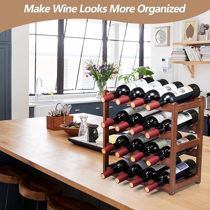 Bamboo Wine Rack, 4 Tier, Wine Bottle Holder, Hold 16 Bottles - Image 5