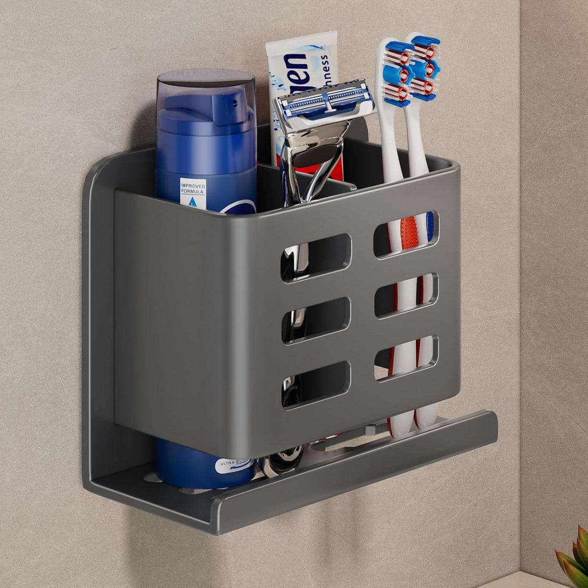 Grey Toothbrush Holder wall Mount, Aluminum,No Drilling Required