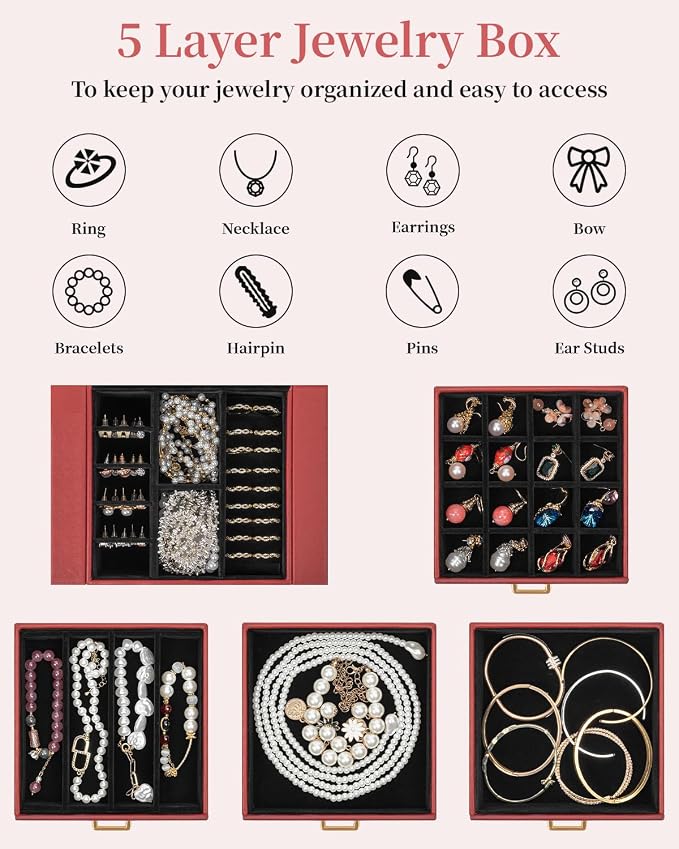 TORIBIO Jewelry Box for Women, Leather Jewelry Organizer - Image 4
