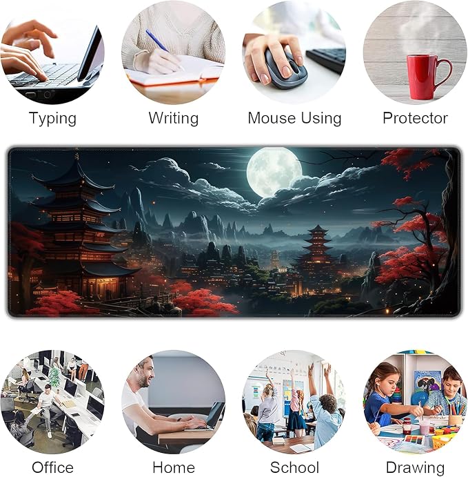 Japanese Full Moon Large Mouse Pad, Gaming Keyboard Desk Pad, Extended Mouse - Image 7