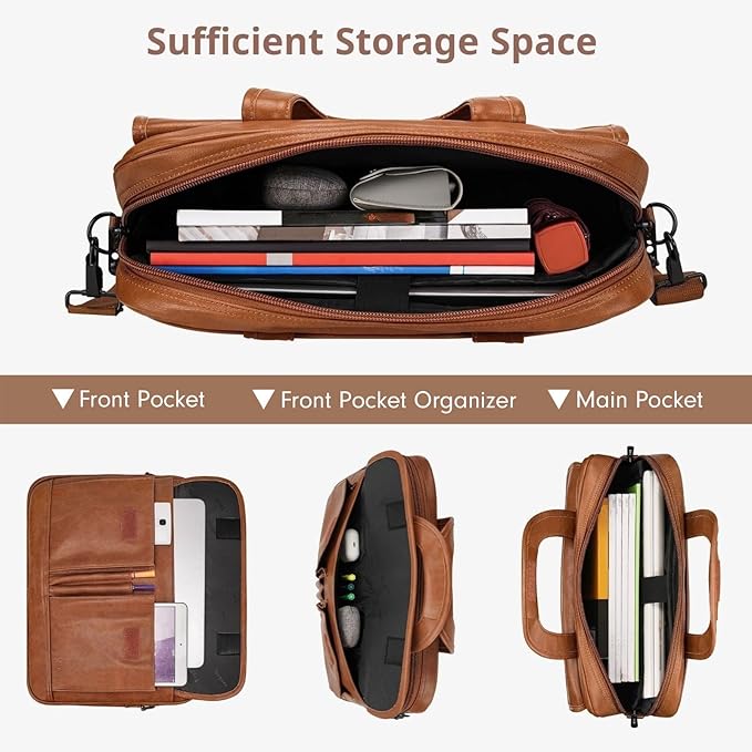 Taygeer Leather Laptop Bag for Men Women, Premium Laptop Briefcase Fits Up to - Image 3