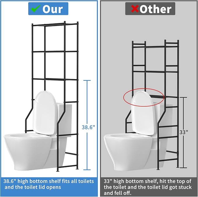 3-Tier Over The Toilet Storage, Freestanding Metal Bathroom Shelves, Space - Image 4