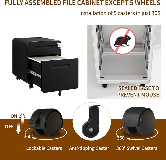 2 Drawer File Cabinet with Lock and 4 Keys, Mobile Metal Filing Cabinet - Image 9