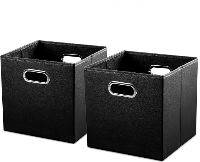 PRANDOM Leather Foldable Cube Storage Bins 13x13 inch Fabric Storage Baskets by Prandom