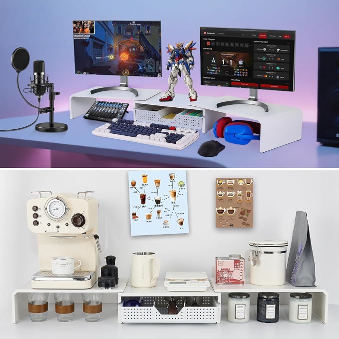 Dual Monitor Stand Riser with Drawer, Desk Organizer and Accessories, Metal - Image 4