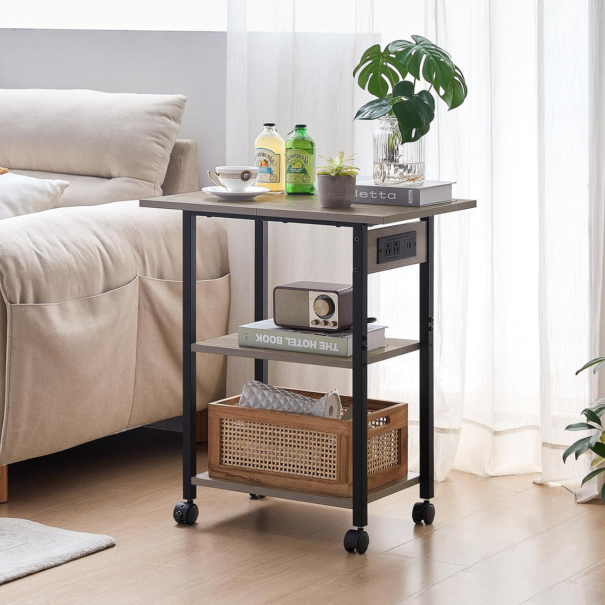 Lerliuo 3-Tier Printer Stand with Charging Station, Rolling Printer