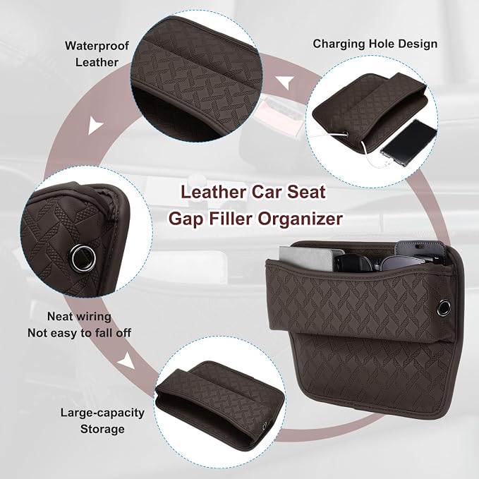 HARFINGTON Car Seat Gap Filler Organizer 11.5 x 8 x 2.1 Inch Leather Universal - Image 3
