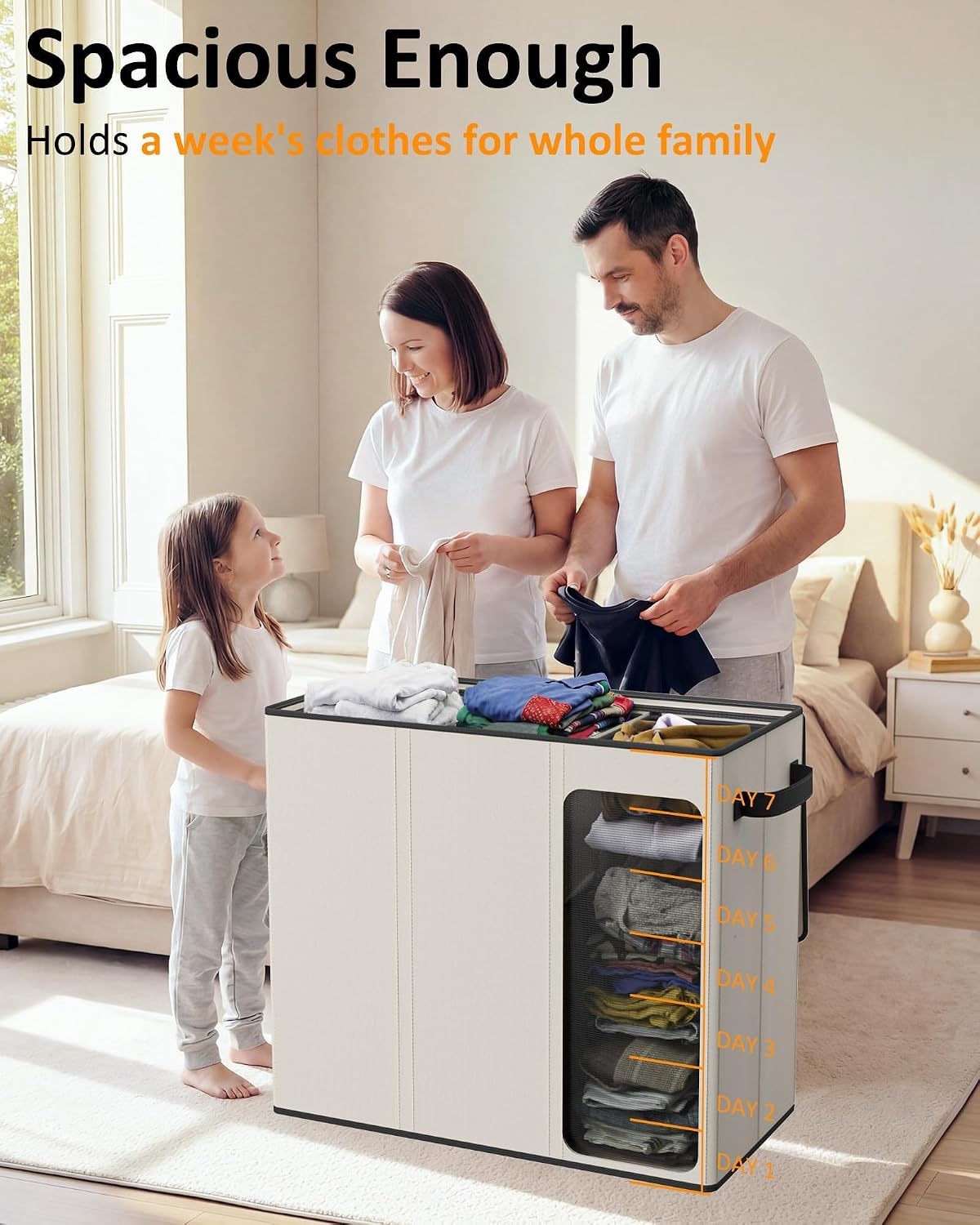 Optish 180L Laundry Hamper 3 Section, Large Hamper with Mesh Bags &