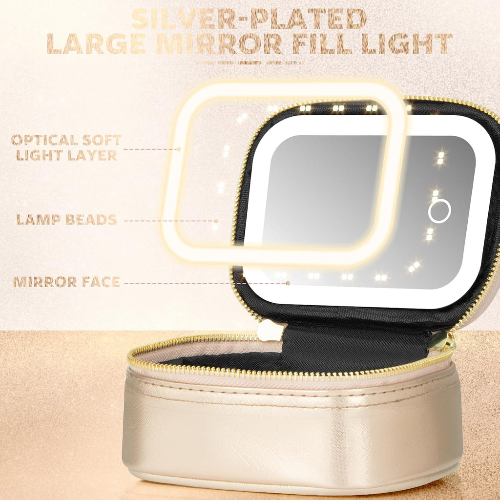 Mini Makeup Bag with Led Mirror, Small Travel Make up Bag 3 Light
