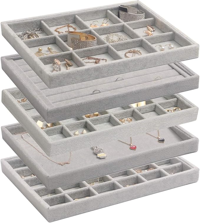 DIOMMELL 5 Pack Stackable Velvet Jewelry Trays Organizer, Jewelry Display by DIOMMELL