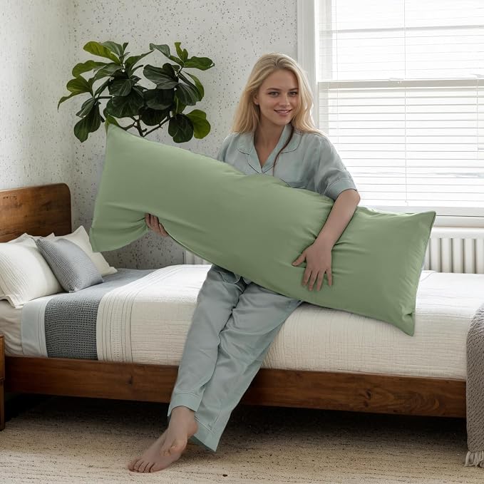 Body Cooling Pillow Cases Cover, Bamboo Rayon Green Body Pillowcases - Image 3
