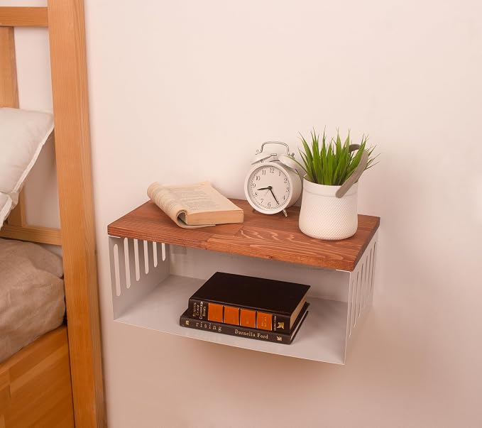 Floating Nightstand with White Metal Base, Wooden Top and Sturdy Metal Base - Image 7