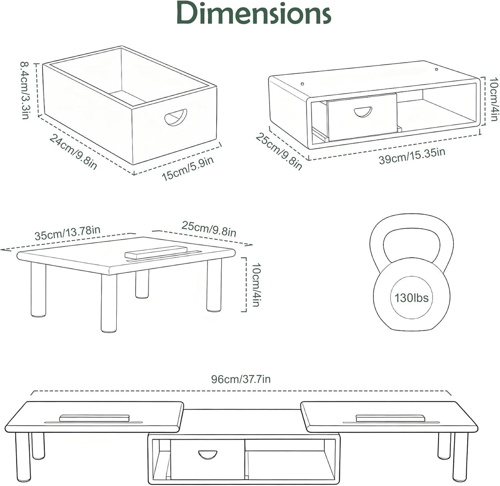 Dual Monitor Stand Riser with Drawer for Desk Laptop