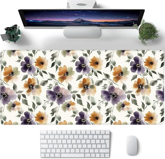 Watercolor Floral Large Mouse Pad, Gaming Keyboard Desk Pad, Extended Mouse Mat - Image 2