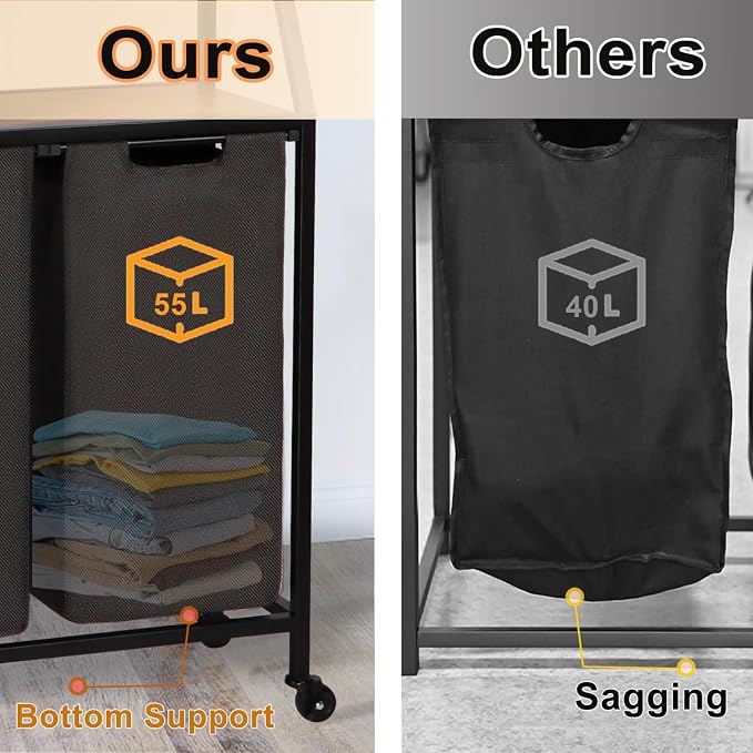 Laundry Hamper, Laundry Sorter 4 Sections, Rolling Laundry Basket - Image 3