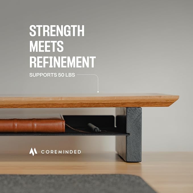 Solid Wood Dual Monitor Stand Riser – 43" Oak Desk Shelf - Image 5