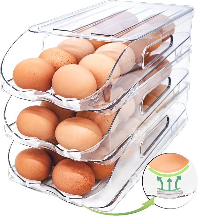 Egg Holder for Fridge, Automatic Steady Rolling Egg Container by SMRCAD