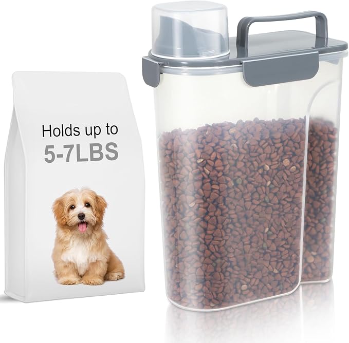 Large Spout Pet Food Storage Container, 5-7LBS/6Qt/5L Meter Dispenser by LEAWALK