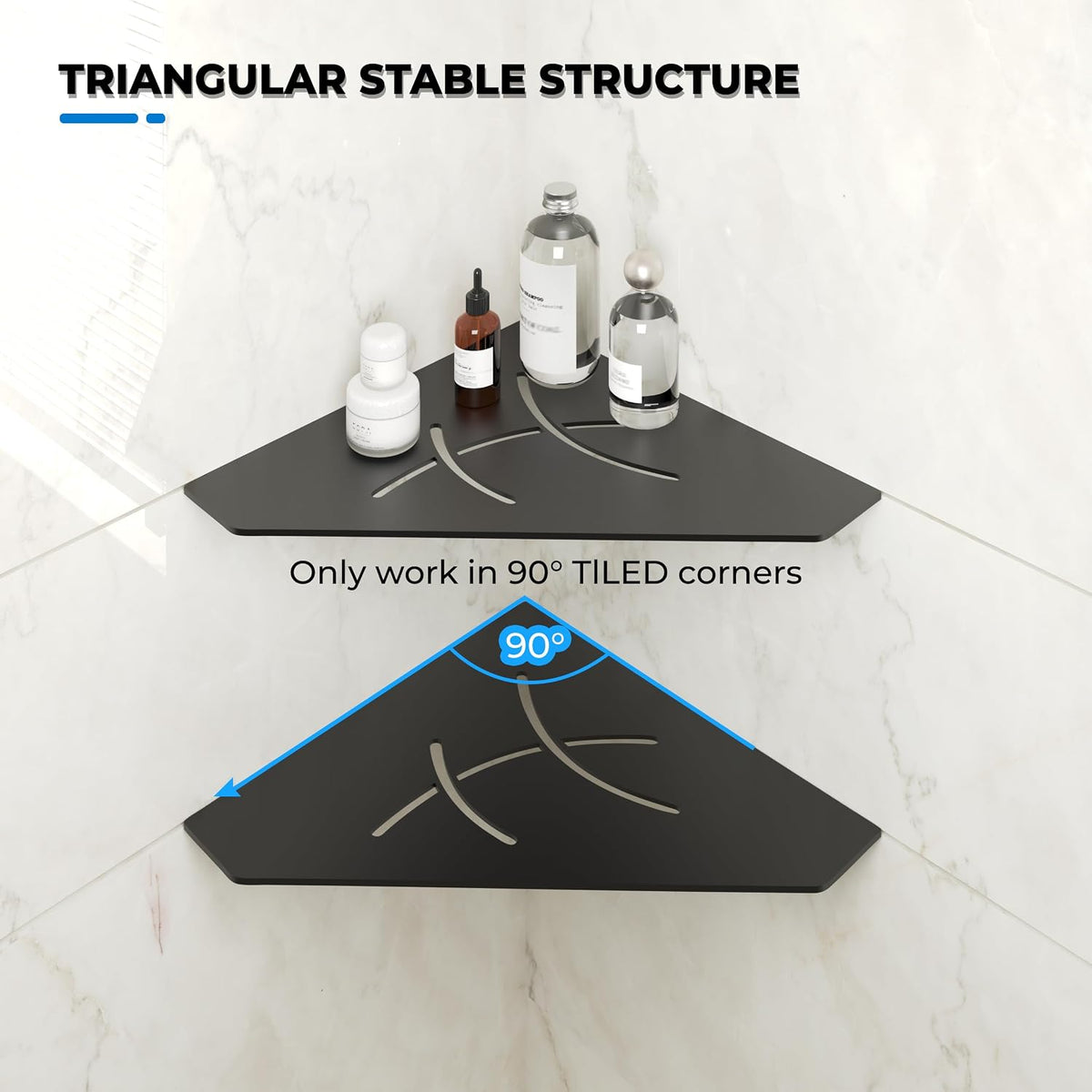 2-Pack 10" Matte Black Recessed Corner Shower Shelf, for Tiled