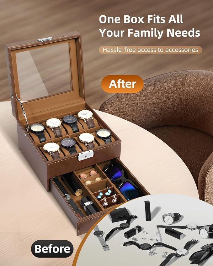 Uten 8-Slot Watch Box, 2-Layers PU Leather Watch Case - Image 3