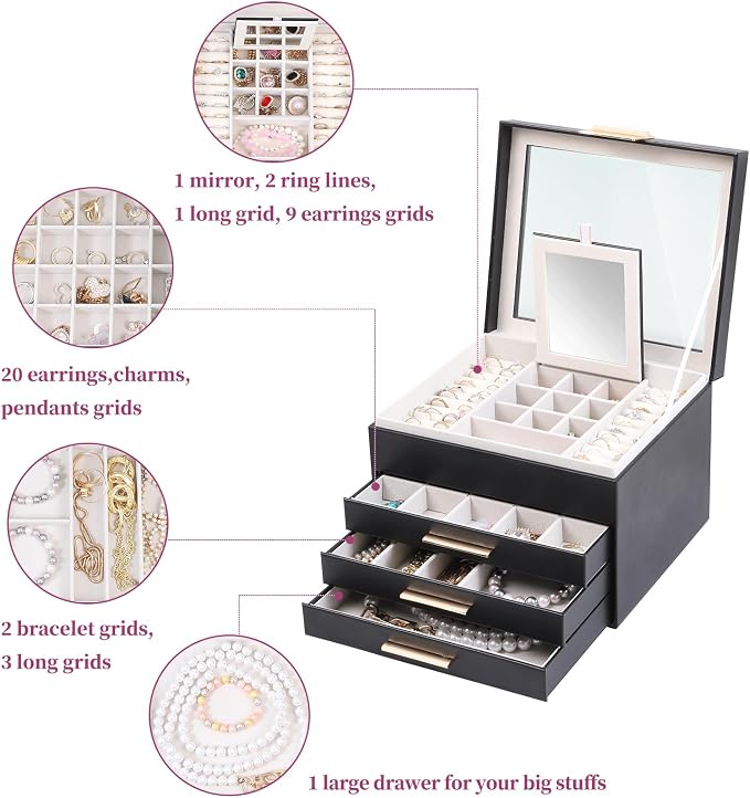 BOOVO Clear Lid Jewelry Box, 4 Layers Jewelry Organizer Large Jewelry Storage - Image 5