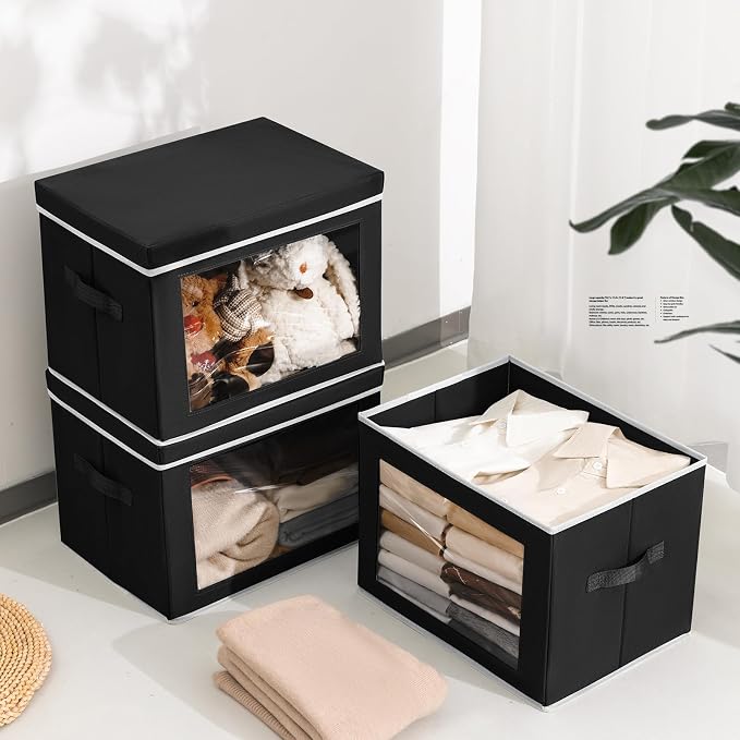 Storage Bins with Lids, 4 Pack Large Storage Cubes with Window, Closet Bins - Image 3