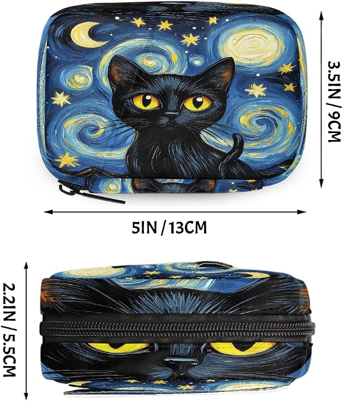 Black Cat Starry Night Pill Organizer Travel Medicine Case - Image 2