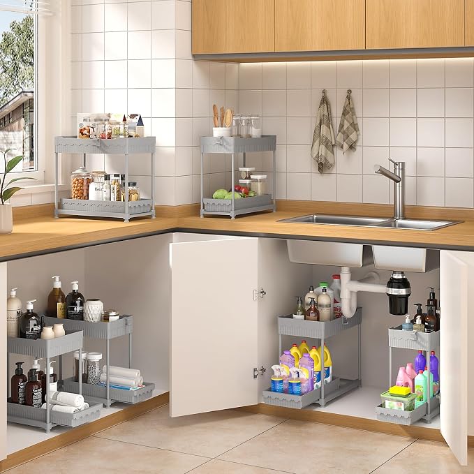 3 Pack Under Sink Organizers, 2-Tier Multi-Use Kitchen and Bathroom Organizers - Image 3