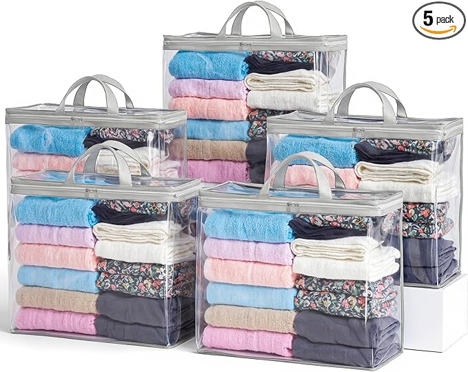 5 Pack Clear Storage Bags for Clothes, 22L Blanket Storage Bags, Under Bed by Hopack