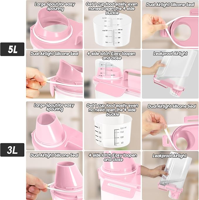 3+5Lbs 2Pack Small Cat Dog Food Storage Containers BPA Free, Airtight Pet Food - Image 5