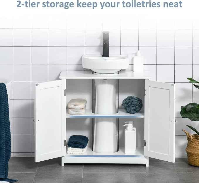 kleankin 23.5" Pedestal Sink Storage Cabinet, Freestanding Bathroom Under Sink
