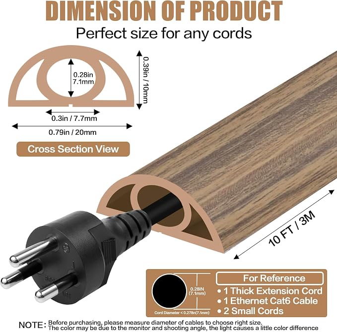 Floor Cord Cover Self Adhesive Cord Hider, 10FT Cable Management, Extension - Image 2