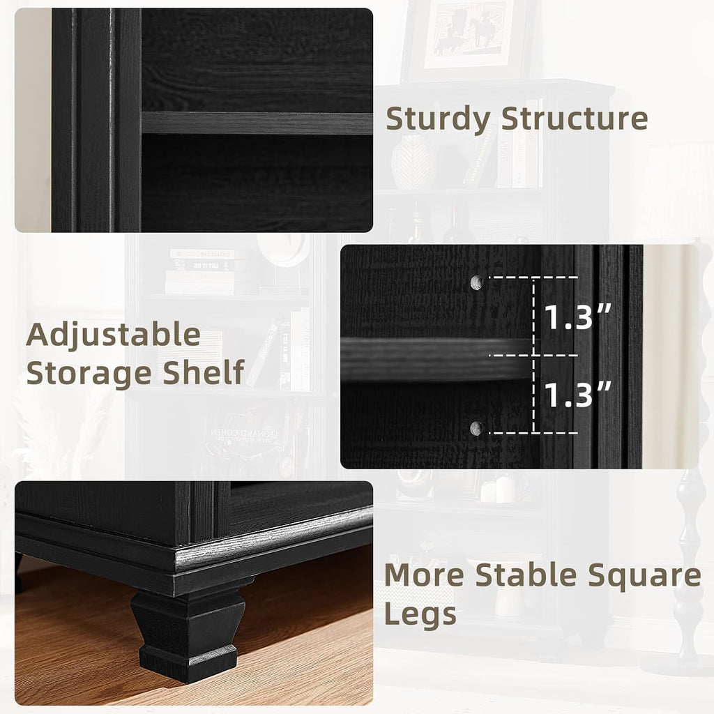 70" Tall Black Bookshelf,5 Tier Wooden Book Shelf with Adjustable