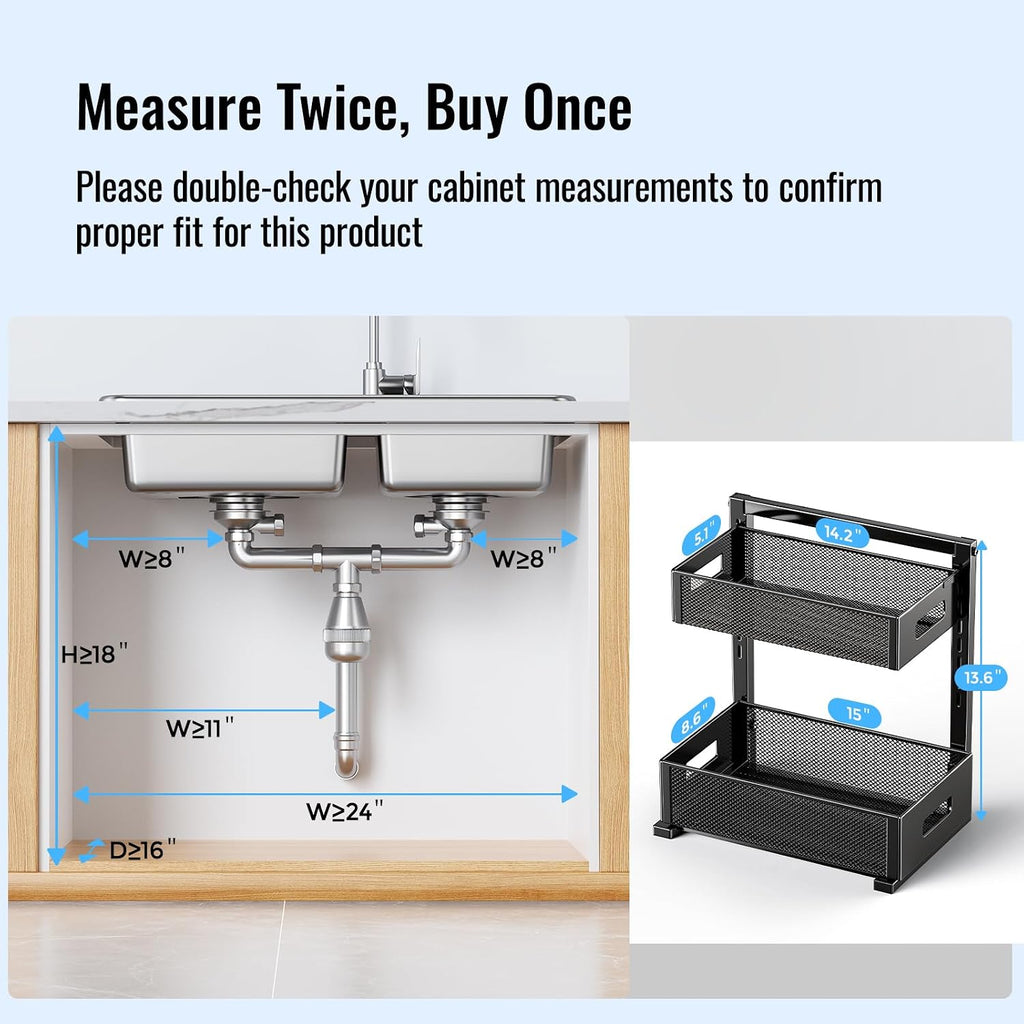 Under Sink Organizer, Silk-Smooth Metal Sliding Drawer Organizers and