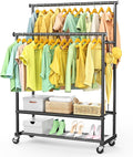 Double Rods Clothes Rack for Hanging Clothes, Heavy Duty Rolling Clothing Rack by StrongShelfSmarterStorage