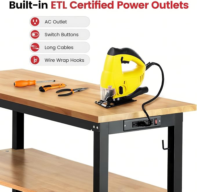 Work Table for Garage 60 x 22 Inch Adjustable Height Workbench Heavy Duty - Image 7
