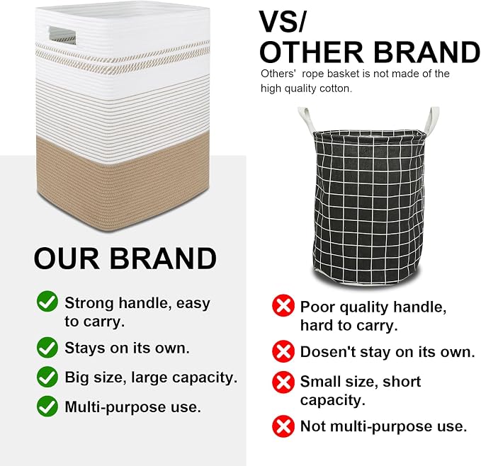 Laundry Hamper, Large Woven Rope Tall Laundry Basket - Image 3