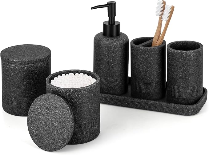 ZCCZ Black Stone Bathroom Accessories Set 6 Pieces by zccz
