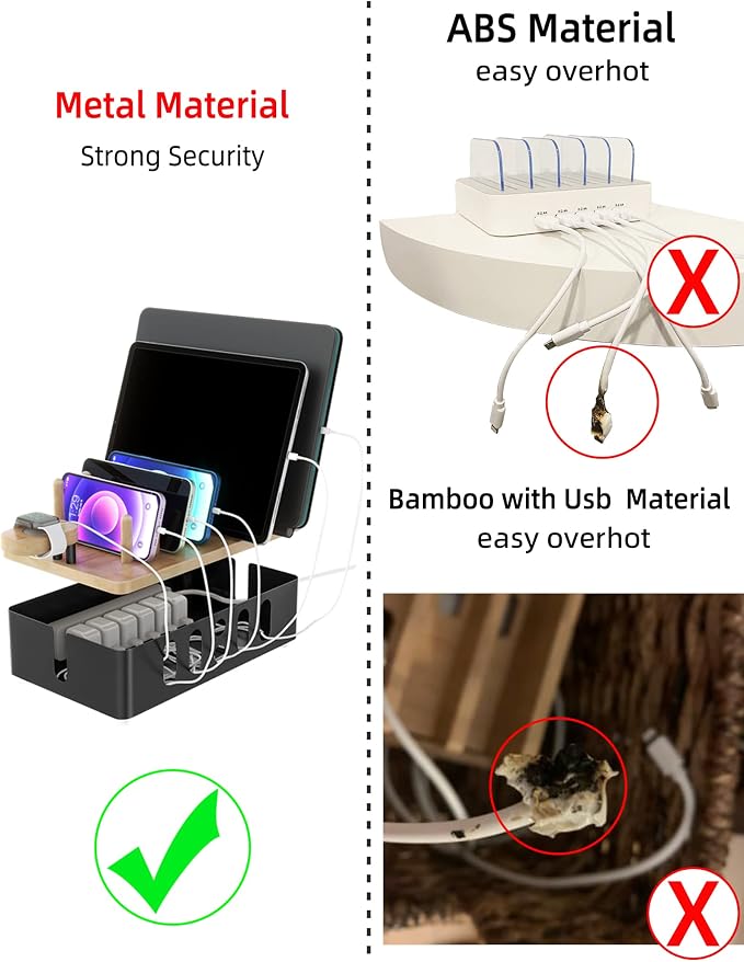 Metal Charging Station for Multiple Devices, New Upgrade Wood Charging Station - Image 3