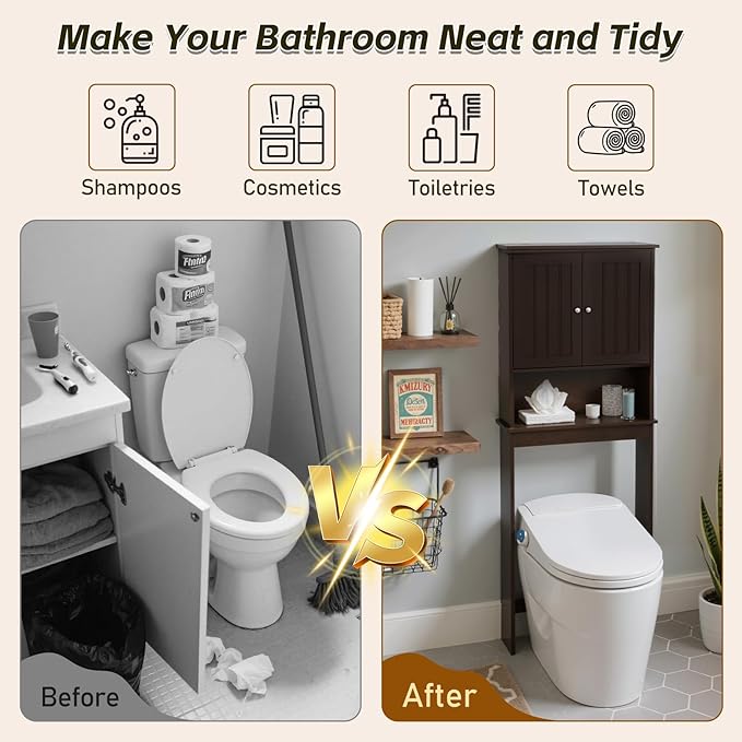 Over The Toilet Storage Cabinet, Behind Toilet Bathroom Organizer - Image 3
