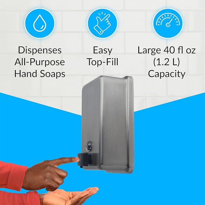 Bobrick Surface-Mounted Soap Dispenser, Vertical Tank Satin-Finish Stainless - Image 3