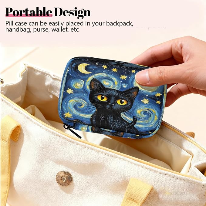 Black Cat Starry Night Pill Organizer Travel Medicine Case - Image 6