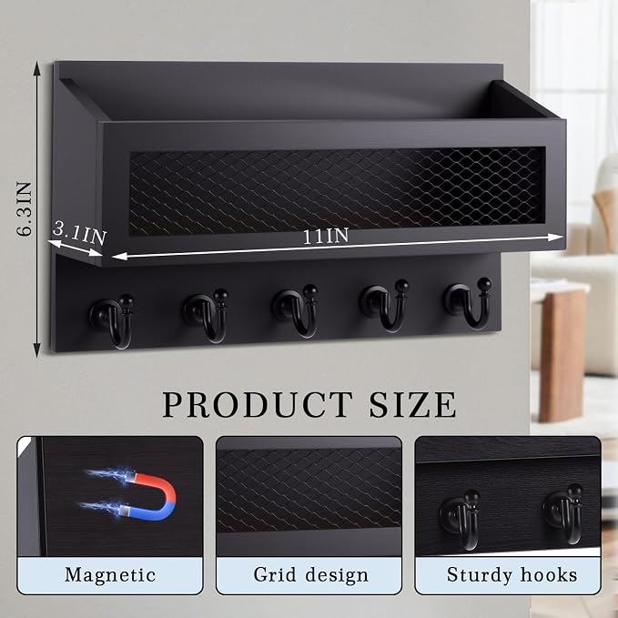 Magnetic Mail and Key Holder for Wall Fridge Wooden Mail Organizer - Image 2