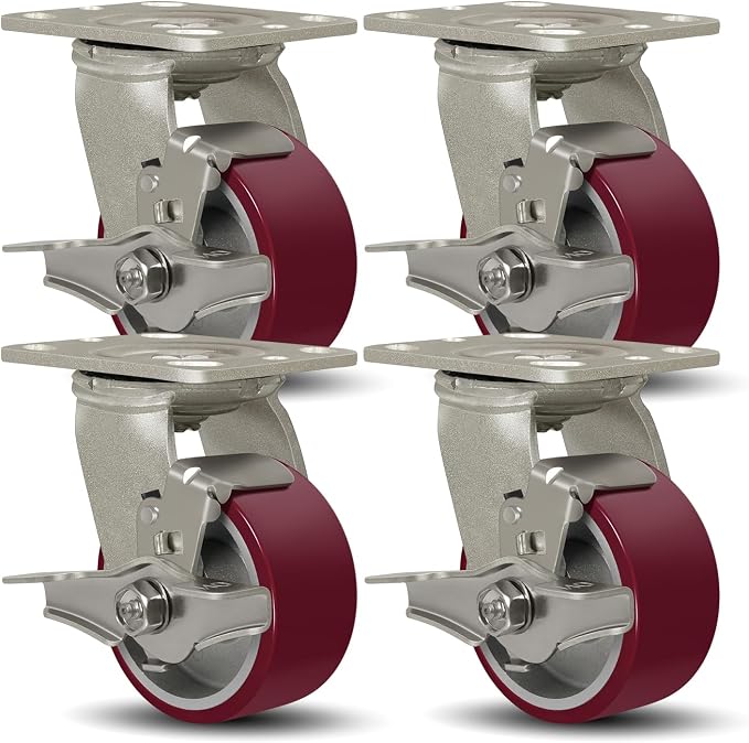 SY America 4" X 2" Casters Wheels, Heavy Duty Casters Set of 4，Polyurethane on by SYAmericaIndustrialCasters