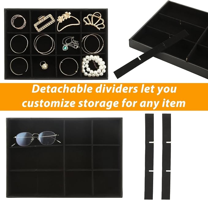 STARVAST 3 Pcs Stackable Velvet Jewelry Organizer Trays, 12 Grids Jewelry - Image 5