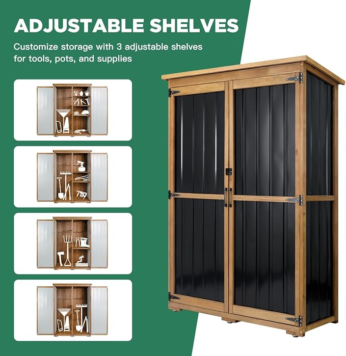 Outdoor Storage Cabinet, Wood & Metal Storage Shed - Image 7