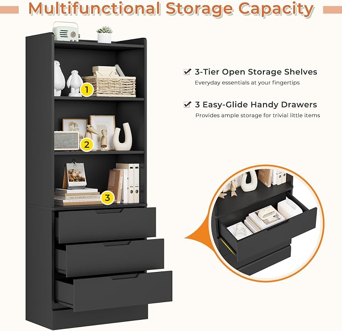 DICTAC Bookcase Set of 2 with 3 Drawers 73.23'' Bookshelf Storage Cabinets with - Image 7